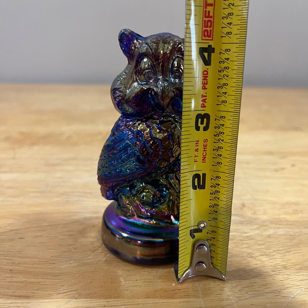 Joe St.‎ Claire Iridescent Carnival Glass Owl Figurine Cobalt Blue Paperweight - Picture 6 of 6